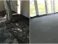 Prace budowlane: wylewanie posadzki z suchego betonu, a następnie gładka, gotowa powierzchnia.