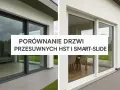 Porównanie drzwi przesuwnych HST i Smart-Slide. Dwa nowoczesne okna, jedno z szarą ramą, drugie białe, prezentują różne style.