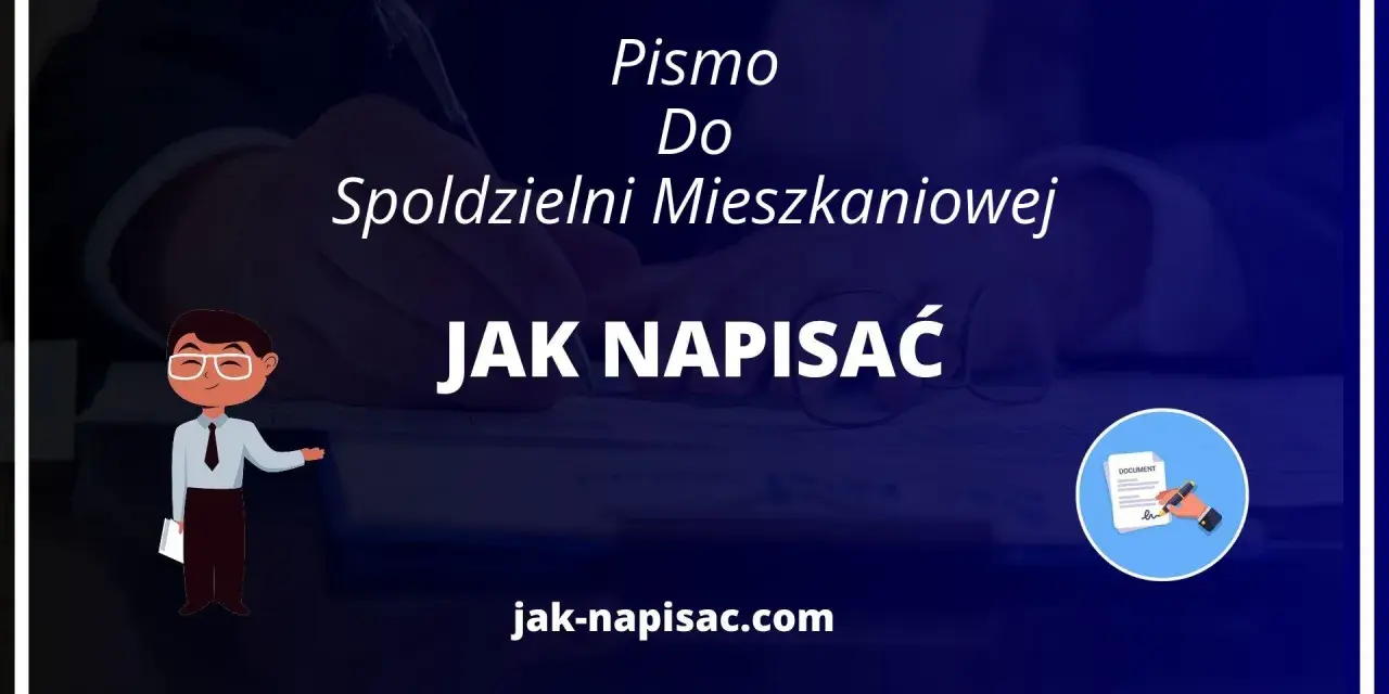 Ilustracja przedstawia pisanie pisma do spółdzielni mieszkaniowej.