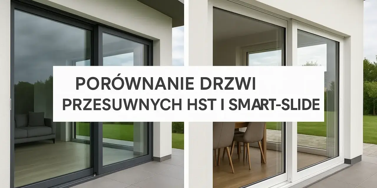 Porównanie drzwi przesuwnych HST i Smart-Slide. Dwa nowoczesne okna, jedno z szarą ramą, drugie białe, prezentują różne style.