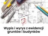 Narzędzia budowlane na tle planu architektonicznego, symbolizujące przygotowania do uzyskania wypisu z rejestru gruntów.