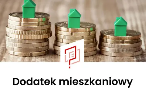 Trzy stosy monet z zielonymi domkami na szczycie symbolizują dodatek mieszkaniowy z gminy.