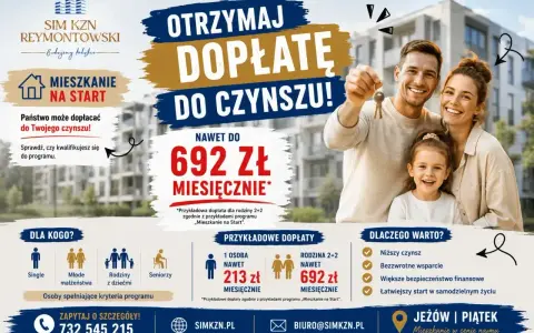 Szczęśliwa rodzina z kluczami do mieszkania. Program "Mieszkanie na Start" oferuje dopłatę do czynszu, ułatwiając start w samodzielnym życiu.