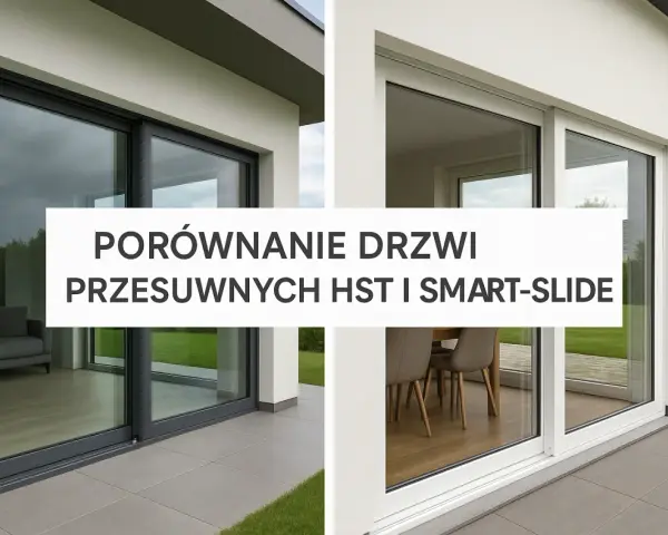 Porównanie drzwi przesuwnych HST i Smart-Slide. Dwa nowoczesne okna, jedno z szarą ramą, drugie białe, prezentują różne style.