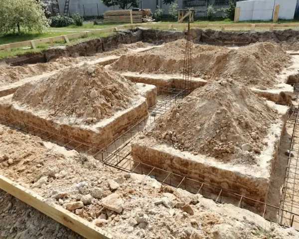 Wygląda na to, że powstają ławy fundamentowe. Wykopano głębokie rowy, w których widać zbrojenie, a na wierzchu leżą hałdy ziemi.