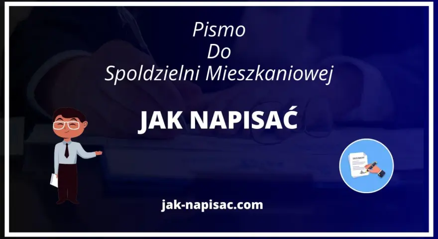 Ilustracja przedstawia pisanie pisma do spółdzielni mieszkaniowej.