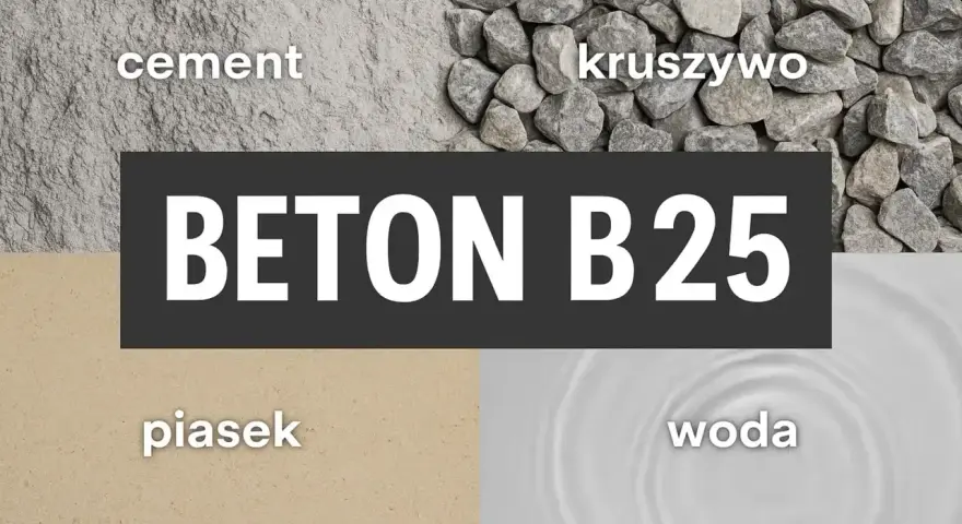 Składniki betonu B25: cement, kruszywo, piasek, woda. Poznaj suche beton proporcje.
