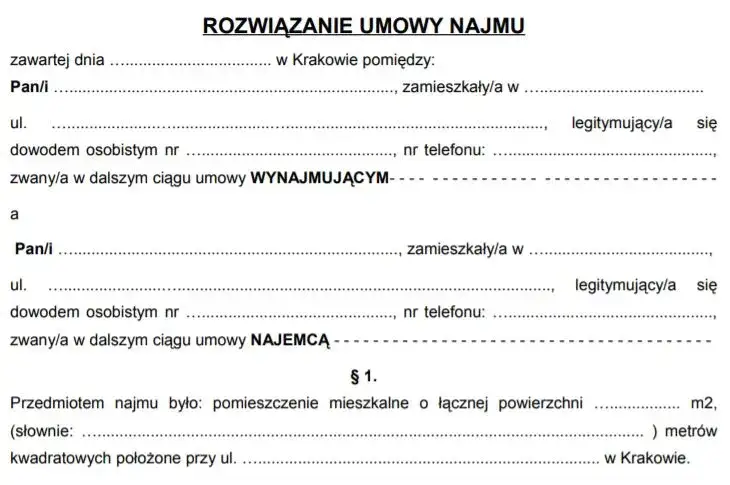 wz&oacute;r wypowiedzenia umowy najmu mieszkania