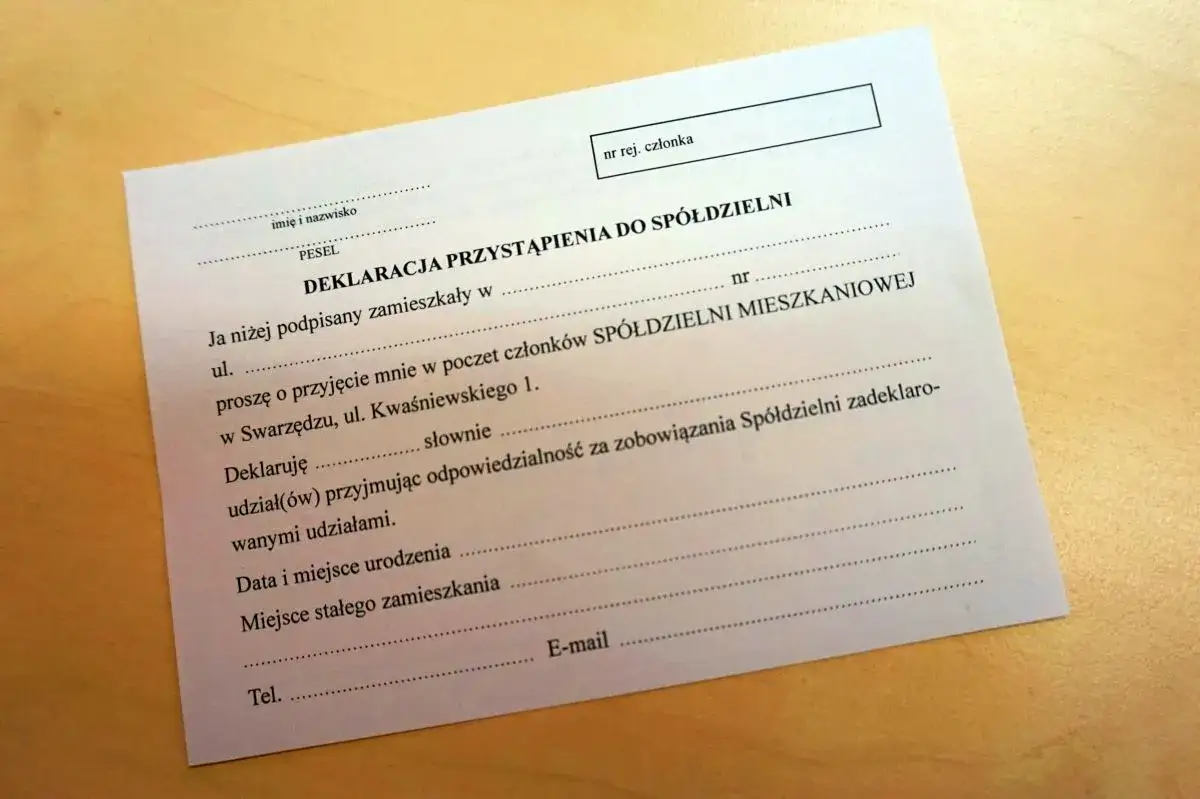 Wniosek o przyjęcie do spółdzielni mieszkaniowej