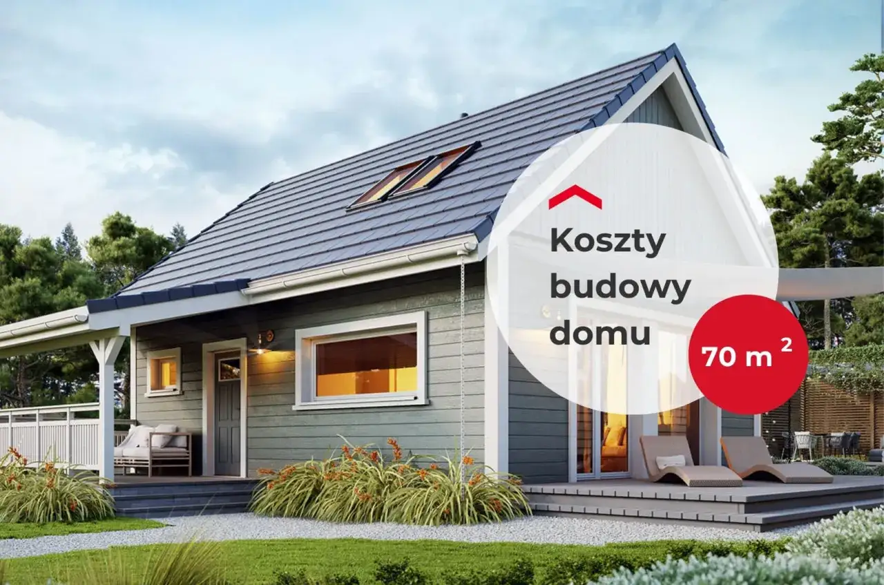 Nowoczesny dom 70m2 z tarasem i dużymi oknami. Idealny dla rodziny, oferuje komfort i funkcjonalność.