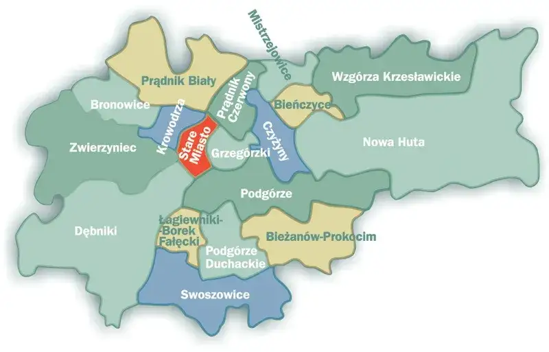 Mapa dzielnic Krakowa z cenami wynajmu