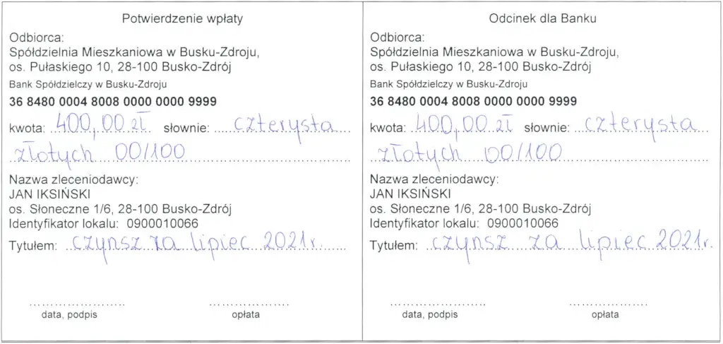 spółdzielnia mieszkaniowa opłaty rachunek