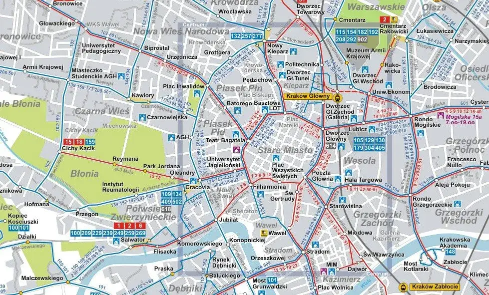 Mapa komunikacji miejskiej Kraków Mistrzejowice